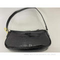 Black Alligator Pattern Half Moon Shaped Handbag